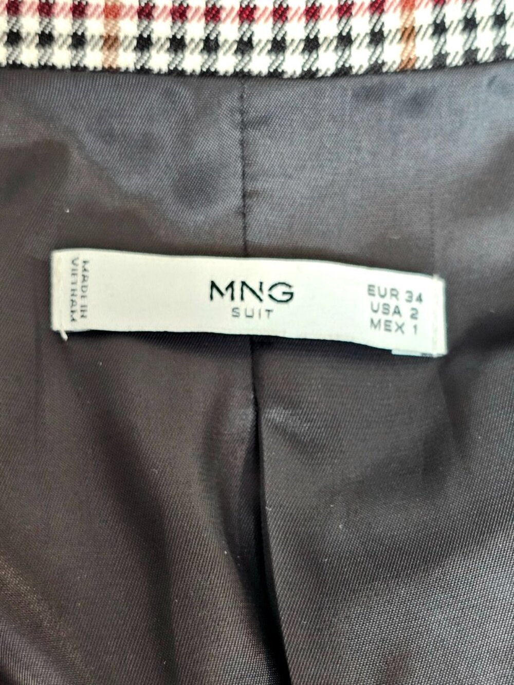 Mango MNG Houndstooth Plaid Blazer Size 2 Tailored Double Button - Picture 10 of 10